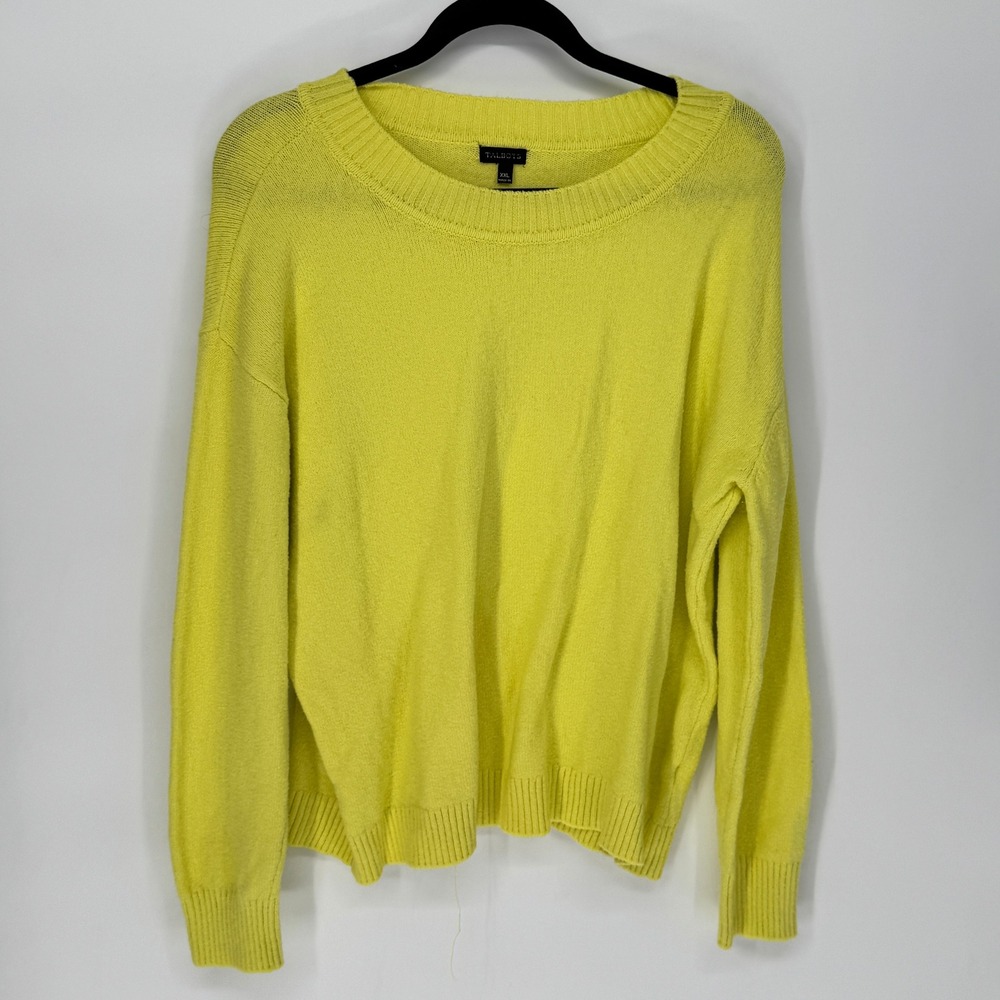 Talbots Womens XXL Citron Yellow Drop Shoulder Crew Neck Pullover Sweater Knit